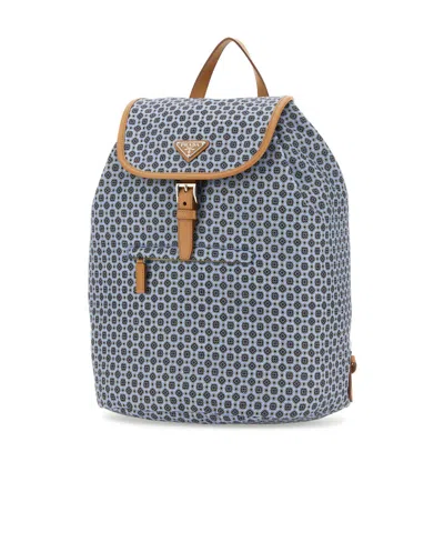 Prada Man Printed Re-nylon Backpack In Gray