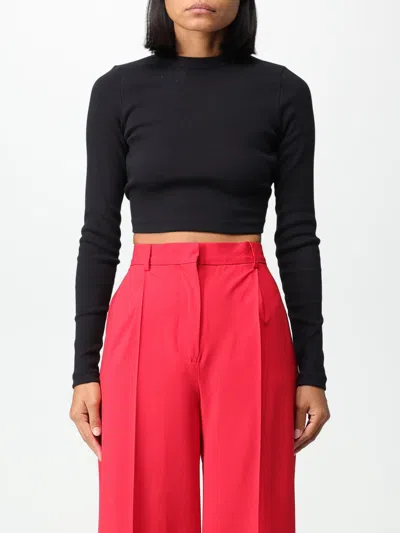 Msgm Cropped Black T-shirt In Black