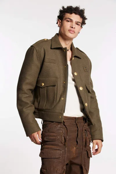 Dsquared2 Army Green Wool-blend Jacket In Brown