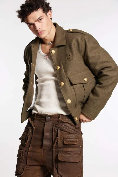 Dsquared2 Army Green Wool-blend Jacket In Brown