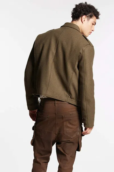 Dsquared2 Army Green Wool-blend Jacket In Brown