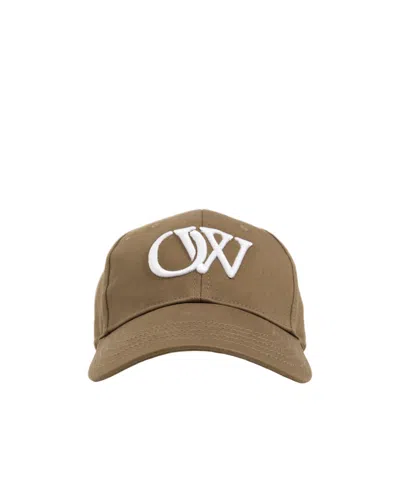Off-white Ow-embroidered Cap In Brown