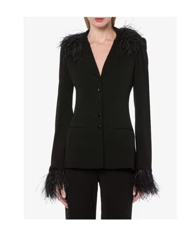Alberta Ferretti Goose-feather Trim Button-up Jacket In Black