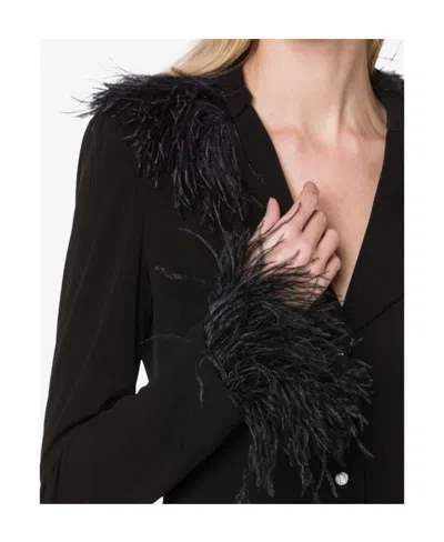Alberta Ferretti Goose-feather Trim Button-up Jacket In Black