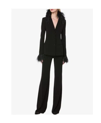 Alberta Ferretti Goose-feather Trim Button-up Jacket In Black