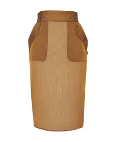 Saint Laurent Pencil Skirt In Silk Muslin In Brown