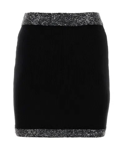 Miu Miu Stretch Mini Skirt With Ribbed Sequin Embellishment In Black
