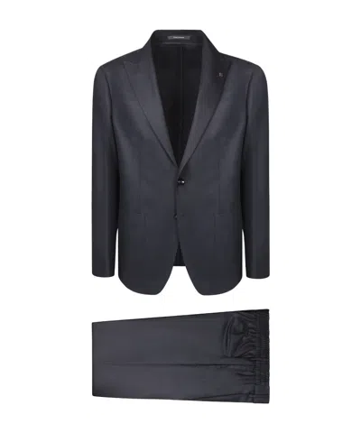 Tagliatore Single-breasted Jacket Black Suit In Black