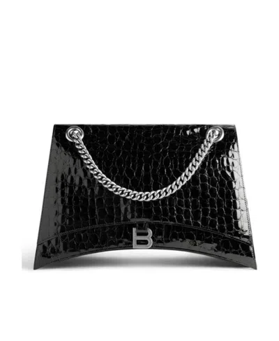 Balenciaga Women's Crush Large Chain Bag Crocodile Embossed In Black