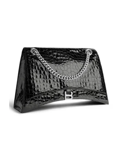 Balenciaga Women's Crush Large Chain Bag Crocodile Embossed In Black
