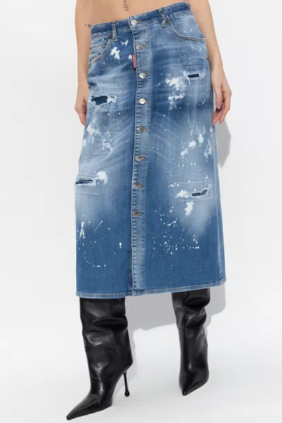 Dsquared2 Distressed-effect Denim Midi Skirt In Blue