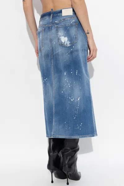 Dsquared2 Distressed-effect Denim Midi Skirt In Blue