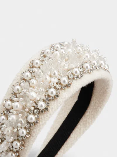 Roger Vivier Rv Embroidered Wool Hairband In White