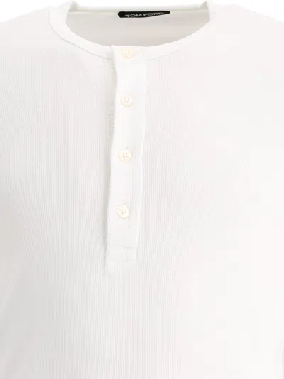 Tom Ford White Stretch-cotton Round-neck Henley T-shirt