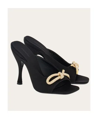 Ferragamo Elegant Satin Flats With 10.5 Cm Heel For Women In Black