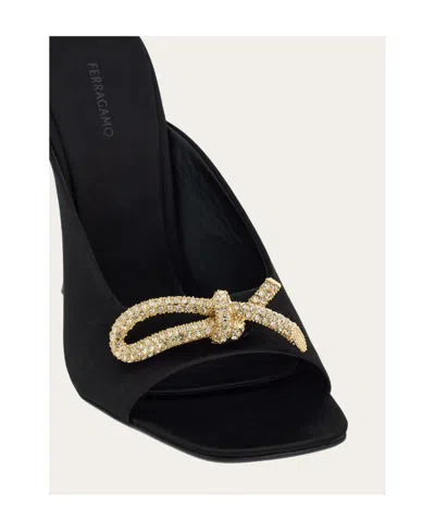 Ferragamo Elegant Satin Flats With 10.5 Cm Heel For Women In Black