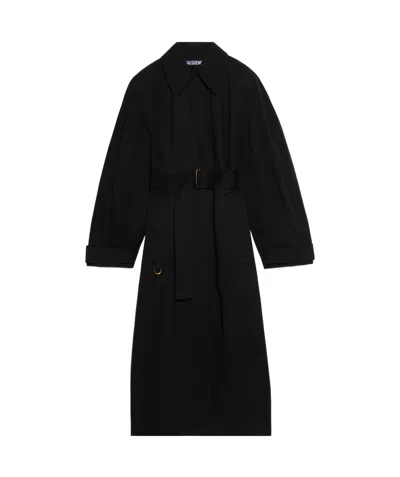 Jacquemus Le Manteau Bari Wool Belt Coat In Black