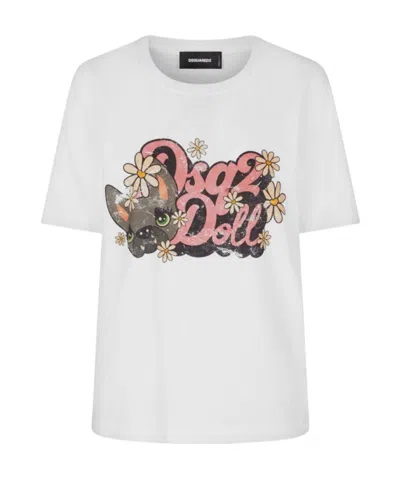 Dsquared2 Front Printed Dsq2 Doll Crew Neck T-shirt In White