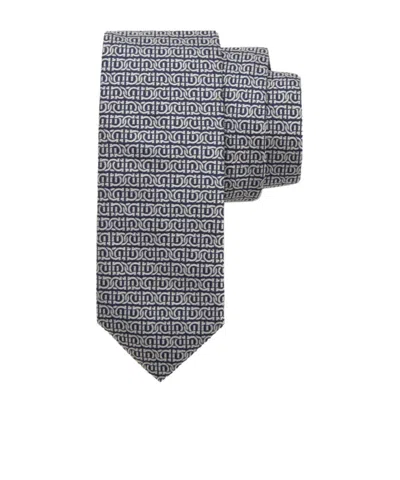Ferragamo Gancini Silk Jacquard Tie In Black