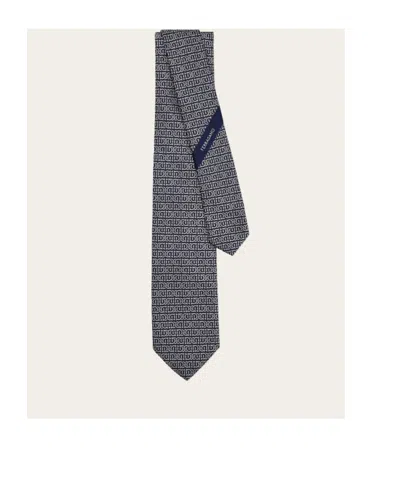 Ferragamo Gancini Silk Jacquard Tie In Black