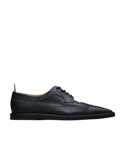 Thom Browne Pointed-toe Leather Brogues, Black In Black