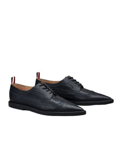 Thom Browne Pointed-toe Leather Brogues, Black In Black