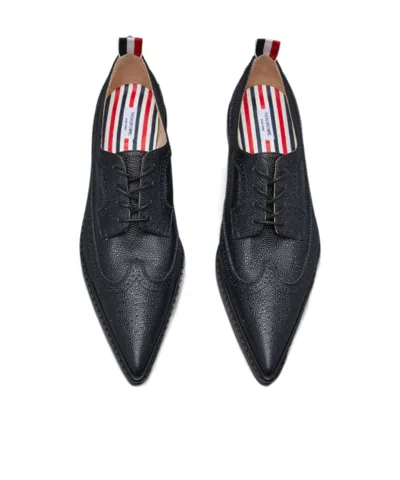 Thom Browne Pointed-toe Leather Brogues, Black In Black