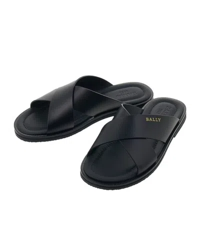Bally Round Head Flat Slippers In Black