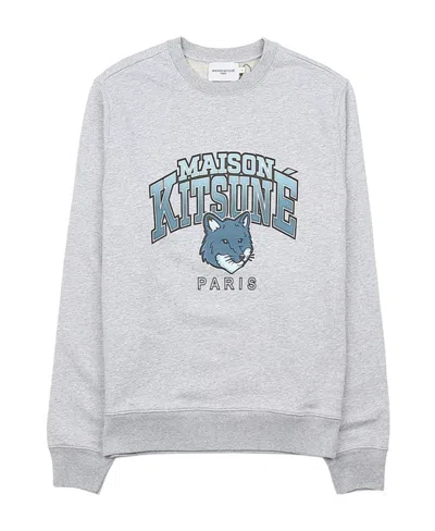 Maison Kitsuné Maison Kitsune Crew Neck Sweatshirt With Campus Fox Print In Gray