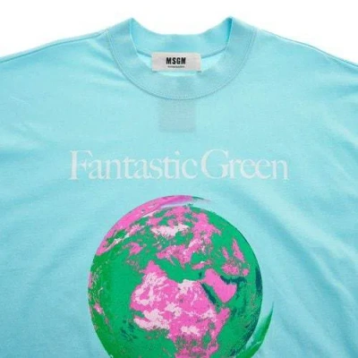 Msgm Graphic-print Cotton T-shirt In Blue