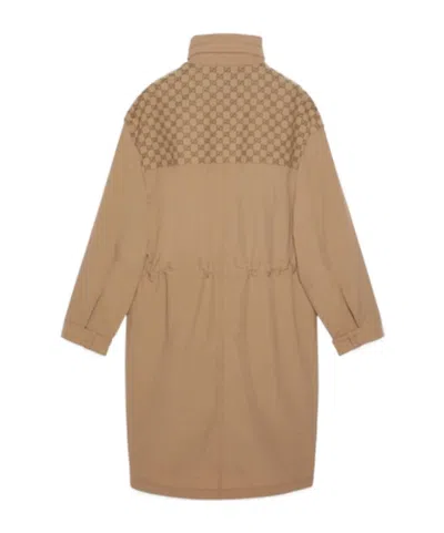 Gucci Gg Hooded Coat In Camel