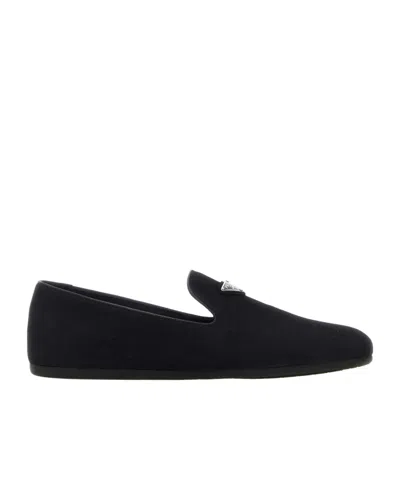 Prada Versatile Round Toe Suede Loafers In Black