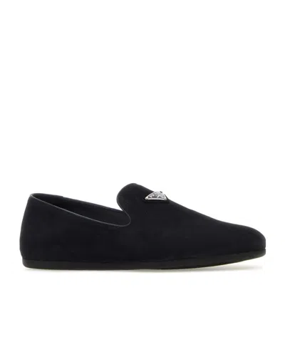 Prada Versatile Round Toe Suede Loafers In Black