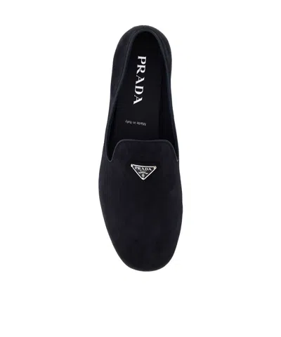 Prada Versatile Round Toe Suede Loafers In Black