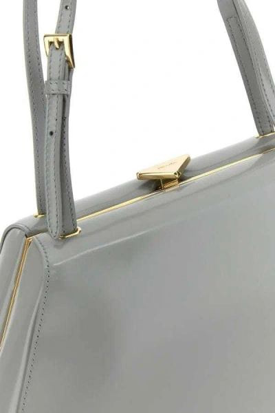 Prada Light Grey Leather Handbag 34cm Mini In Cloud Ash