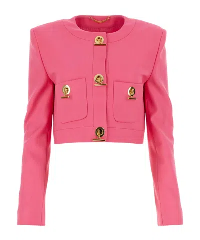 Moschino Cropped Structured Blazer With Buttoned Sleeves In Pink