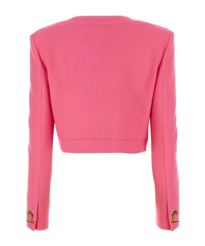 Moschino Cropped Structured Blazer With Buttoned Sleeves In Pink