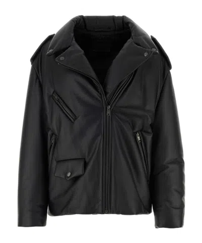 Prada Black Leather Padded Jacket In Black