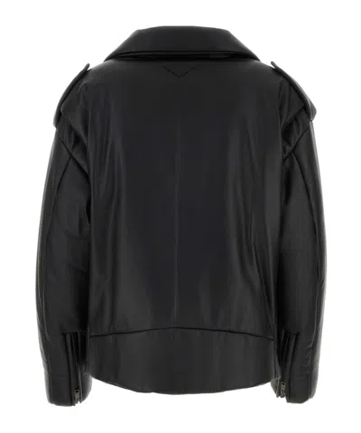 Prada Black Leather Padded Jacket In Black