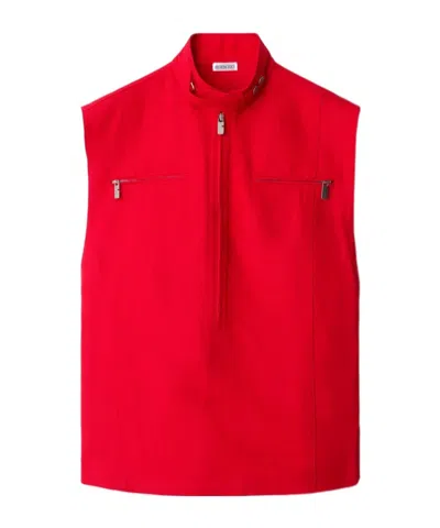 Burberry Half-zip Canvas Tank Top In Red