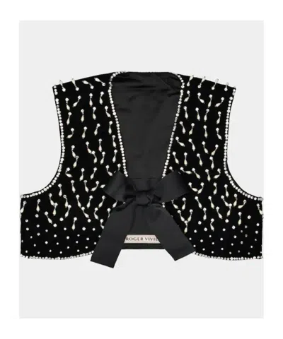 Roger Vivier Beaded Short Vest In Black