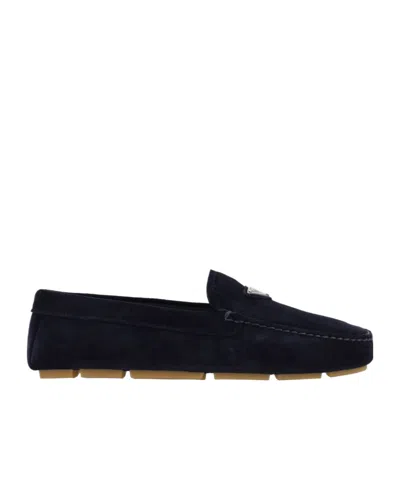 Prada Loafers With Moc Toe And Penny Strap In Blue