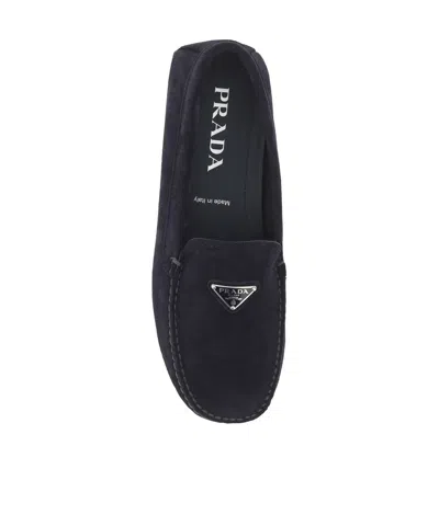 Prada Loafers With Moc Toe And Penny Strap In Blue