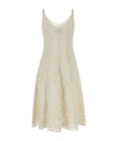Prada Ivory Lace Dress In Neutral