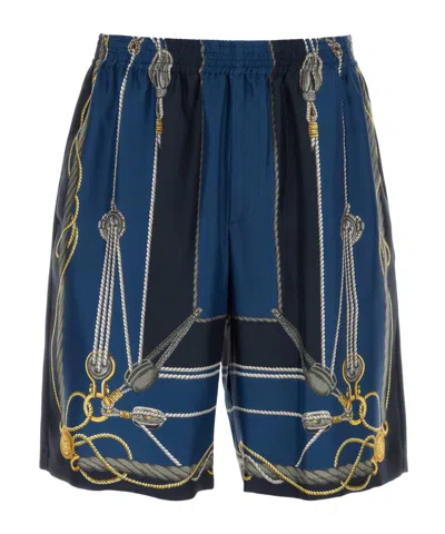 Versace Nautical Printed Silk Shorts In Blue