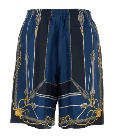 Versace Nautical Printed Silk Shorts In Blue