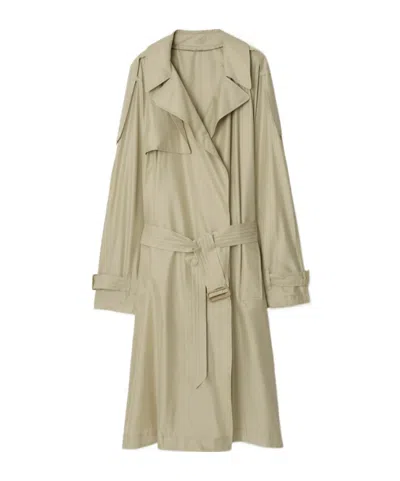 Burberry Sand Silk Trench Coat In Beige O Tan