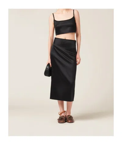 Miu Miu High-waist Midi Silk Skirt In Black