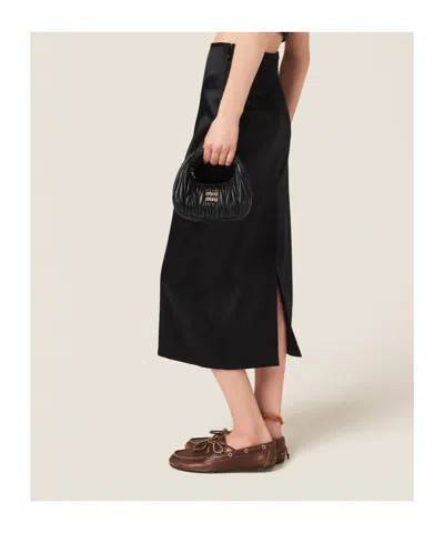 Miu Miu High-waist Midi Silk Skirt In Black