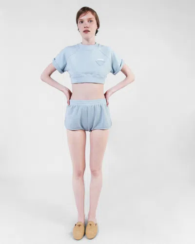 Prada Triangle-patch Jersey Mini Shorts In Blue